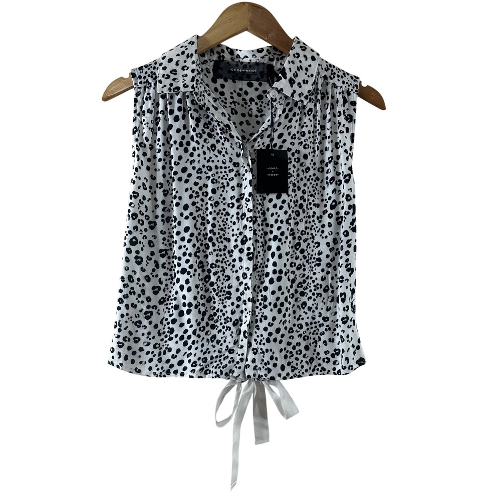 Code Mode Womens Leopard Print Sleeveless Button Down Blouse White Black New S